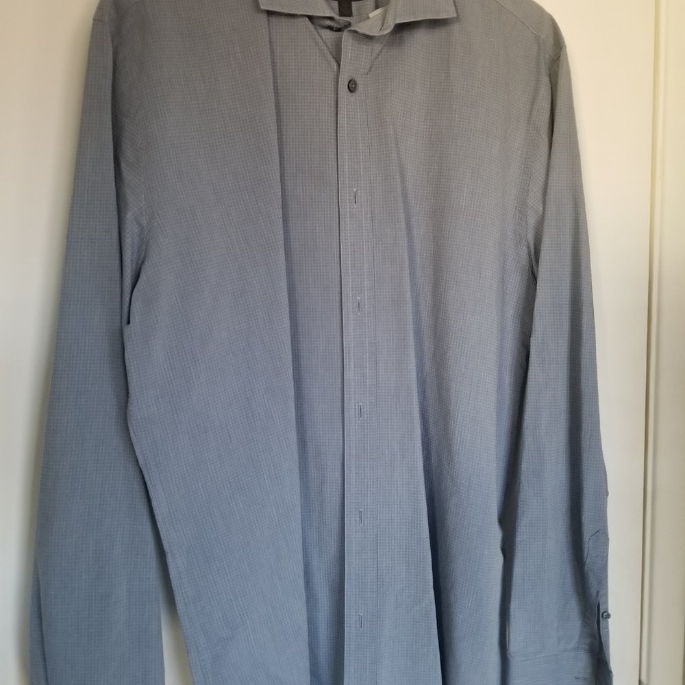 ⛱ Banana Republic BR Long Sleeve Button Up Shirt Blue Plaid Cotton XL - Slim Fit